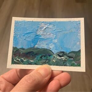 Landscape ACEO Original Art Blue and Green Hues - Miniature Collectible Painting